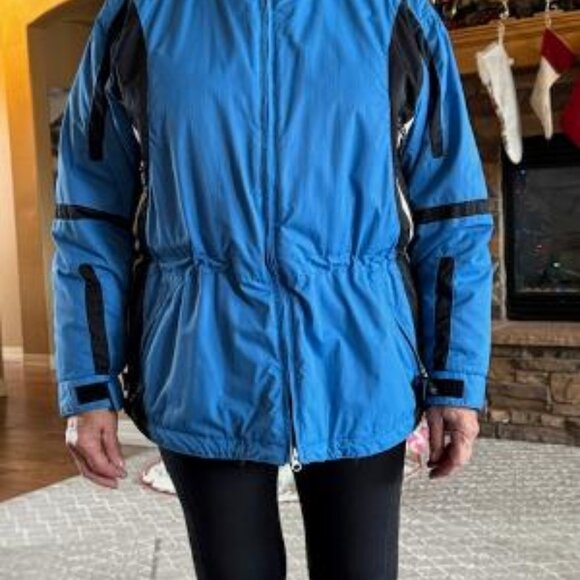 Women’s Vtg Sz 12 Vintage OBERMEYER HYDRO BLOCK GEL Hooded Blue White Ski Jacket - Picture 2 of 6